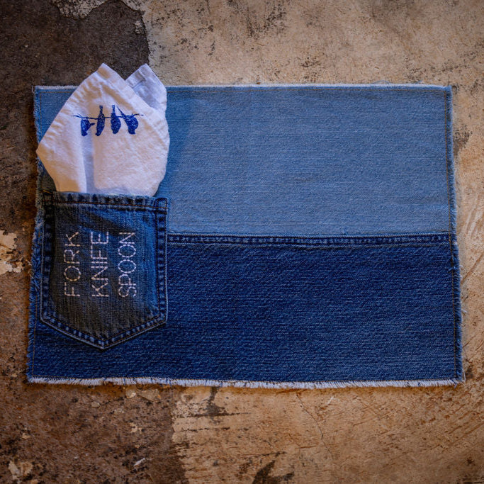 BUTLER PARK: Upcycled Denim Placemat-Sold as a Bundle of 4