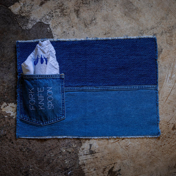 BUTLER PARK: Upcycled Denim Placemat-Sold as a Bundle of 4