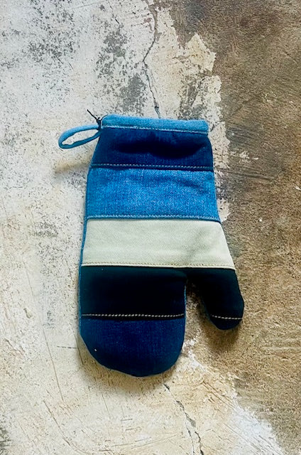 SARAH-Striped Upcycled Denim Oven Mitt